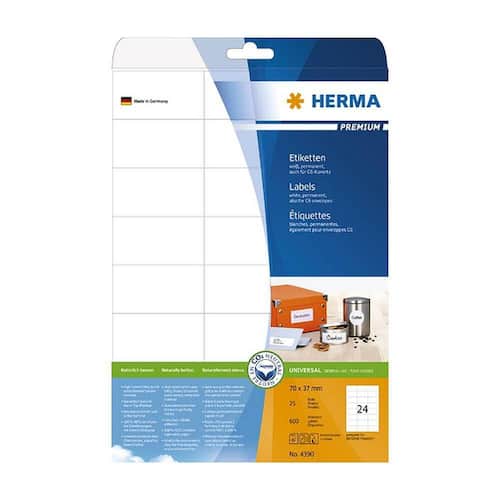 Herma Etiketten Premium, A4, weiß, 70x37mm, 600 Stück Artikelbild