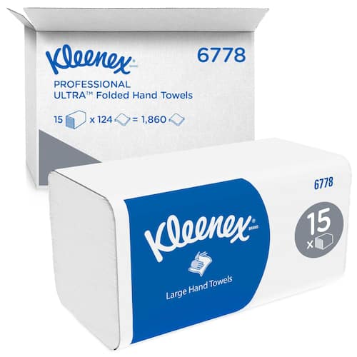 Kleenex® Ultra Falthandtücher interfold, Papierhandtücher, 2-lagig, hellweiß, 21,5x31,5cm, 15x124 Tücher, 1 Packung Artikelbild