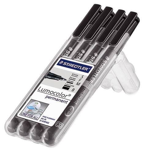 STAEDTLER Lumocolor OHP-Stifte Lumocolor 319 permanent, verschiedene Spitzenstärken, schwarz, 4 Stifte pro Packung Artikelbild