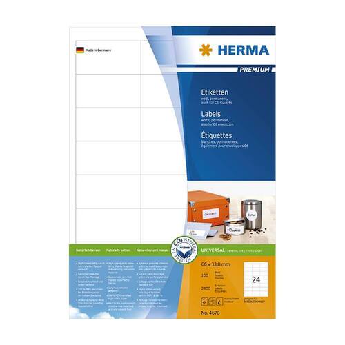 Herma Premium Etiketten, A4, weiß, 66x33,8mm, 2400 Stück Artikelbild