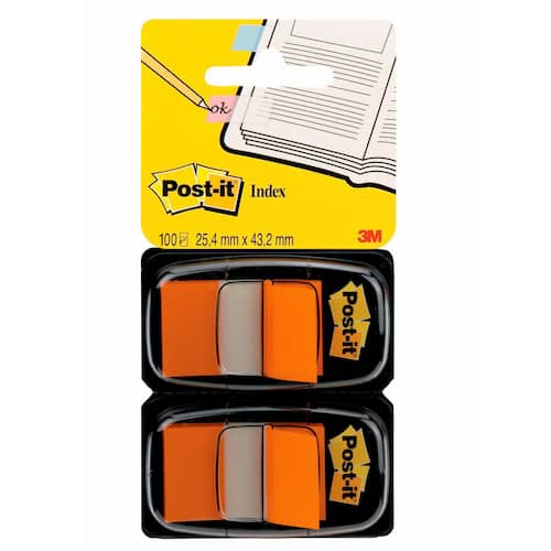 Post-it® Index-Haftstreifen 680, Haftmarker, beschriftbar, 25,4 x 43,2 mm, orange, 2 x 50 Blatt pro Packung Artikelbild