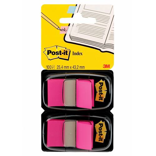 Post-it® Index-Haftstreifen 680, Haftmarker, beschriftbar, 25,4 x 43,2 mm, pink, 2 x 50 Blatt pro Packung Artikelbild
