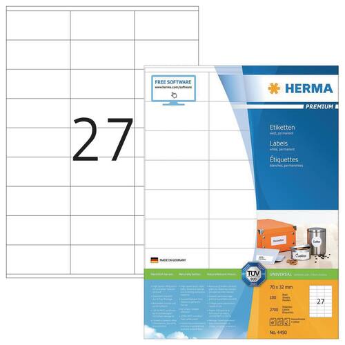 Herma Inkjet-, Laser- und Kopieretiketten, weiß, 70x32mm Artikelbild