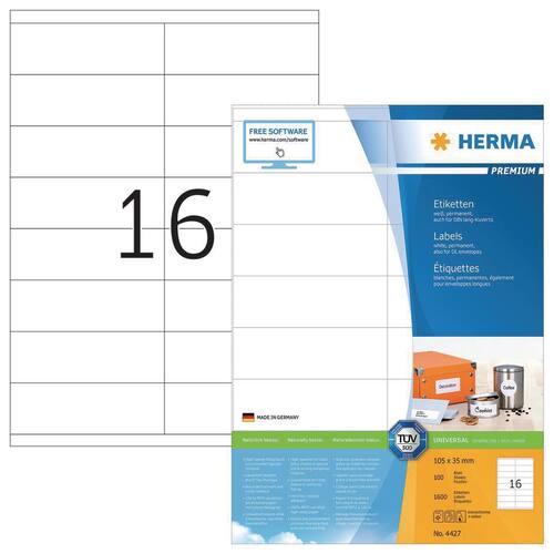 Herma Etiketten Premium A4 weiss 105x35mm 1600 Stück Artikelbild