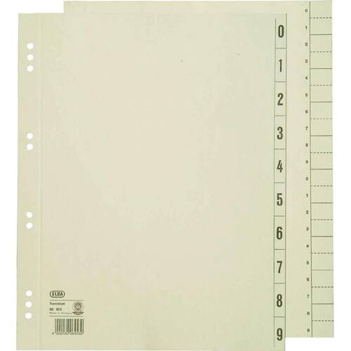 Elba Trennblätter mit Ziffern, Tabfelder, Register 0-9, chamois, A4, 230g, 100 Stück Artikelbild