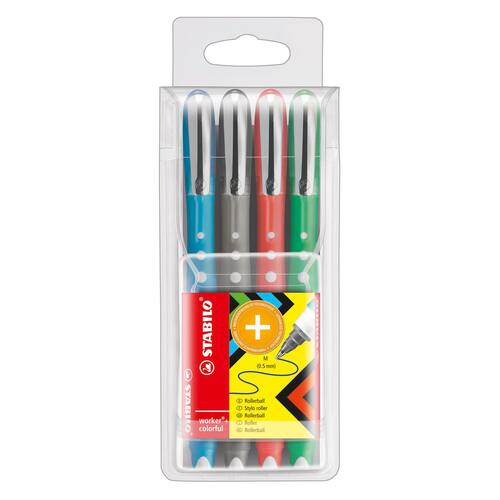 STABILO Rollerball worker + colorful, sortiert, 0,5mm, 4 Stifte Artikelbild