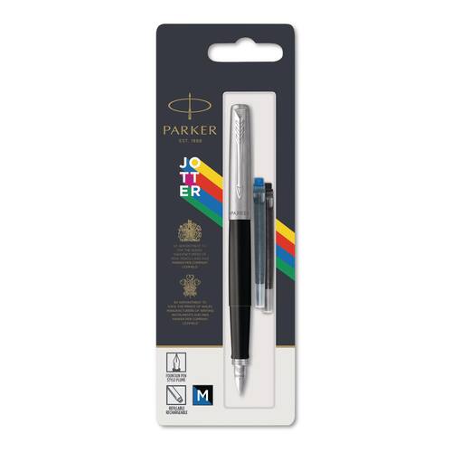 Parker Füllhalter JOTTER ORIGINALS, Füllfeder, nachfüllbar, für Patronen, Edelstahlfeder, M, Schaftfarbe schwarz, Schreibfarbe blau/schwarz, 1 Stück Artikelbild Secondary2 L