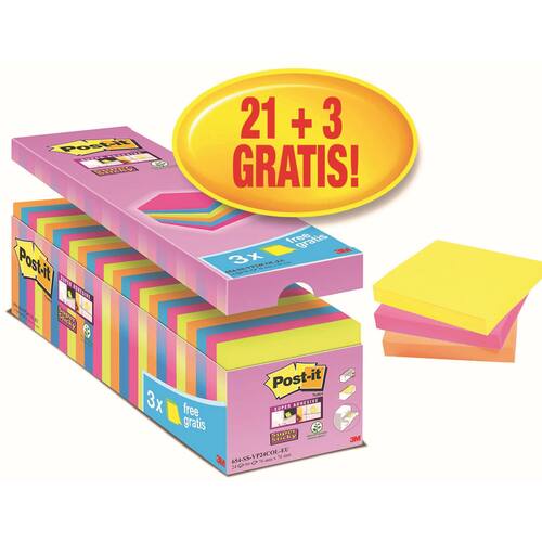 Post-it® Haftnotizen 654 Super Sticky Notes Bangkok Collection, Klebenotizen, 76 x 76 mm, 4-farbig sortiert, 24 Blöcke x 90 Blatt Artikelbild Secondary1 L