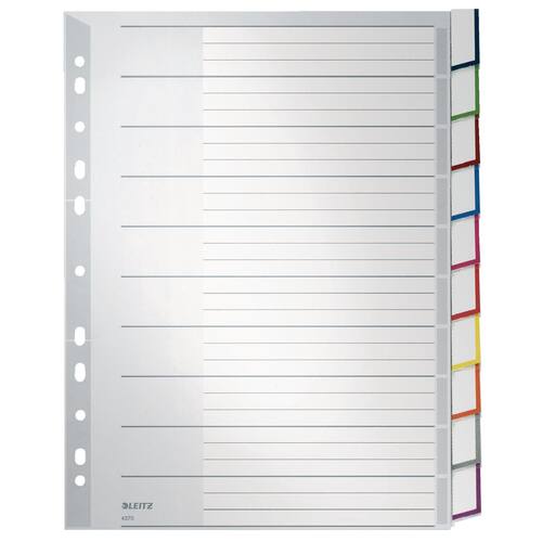 Leitz Register, blanko, 10 Unterteilungen, PP, A4, volle höhe, überbreit, 10 Blatt, grau, 1 Packung Artikelbild