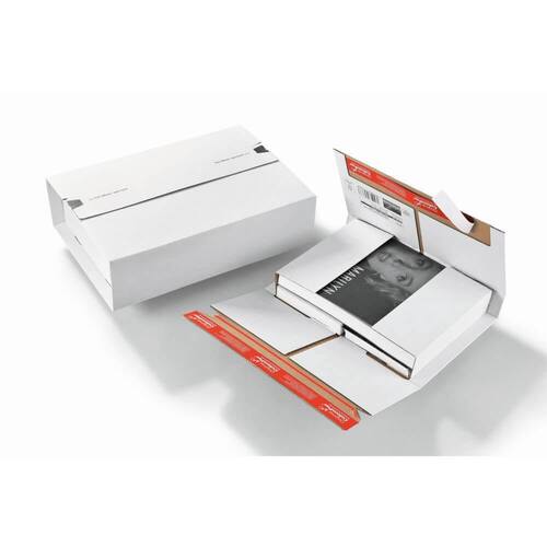 ColomPac Versandverpackung mit Haftklebeverschluss und Aufreißfaden, 1-wellig, 305x230x-92mm (A4), Weiß, 20 Stück pro Packung, 5 Packungen Artikelbild
