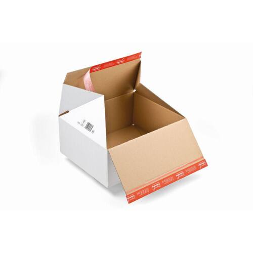 ColomPac Premium Blitzbodenkarton mit Haftklebeverschluss und Aufreißfaden, 306x186x127mm, Weiß, 20 Stück pro Packung, 5 Packungen Artikelbild