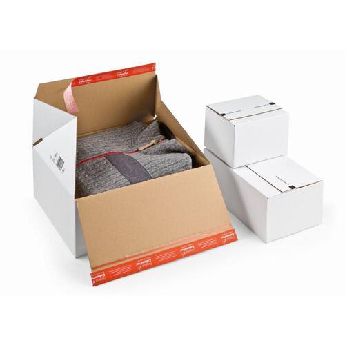 ColomPac Premium Blitzbodenkarton mit Haftklebeverschluss und Aufreißfaden, 389x324x320mm, Weiß, 10 Stück pro Packung, 5 Packungen Artikelbild Secondary1 L