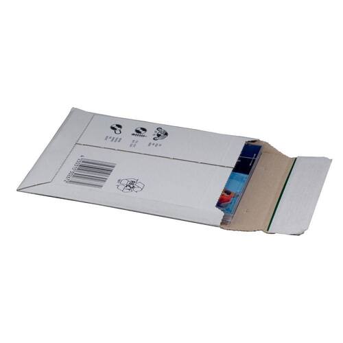 Smartbox Pro Versandtasche aus Wellpappe (CD), mit Haftklebeverschluss und Aufreißfaden, 145x190x25mm, weiß, 25 Stück pro Packung, 4 Packungen Artikelbild