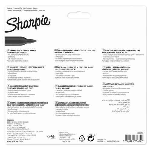 Sharpie Permanentmarker Fine, 0,9 mm, Rundspitze, farblich sortiert, 12er-Set, 1 Packung Artikelbild Secondary1 L