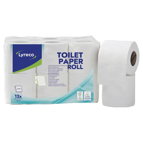 Lyreco Toilettenpapier, WC-Papier, 2-lagig, 200 Blatt, weiß, 12 Rollen pro Packung Artikelbild Secondary1 L