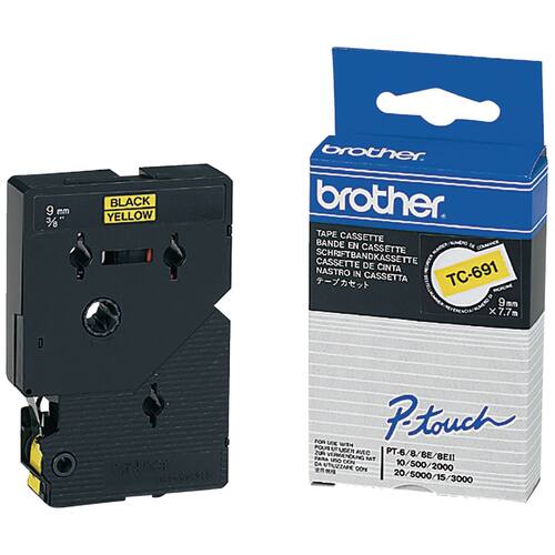 Brother Schriftbänder 9 mm / 7,7 m, Schriftband: Gelb, Druck: Schwarz - TC 691 Artikelbild
