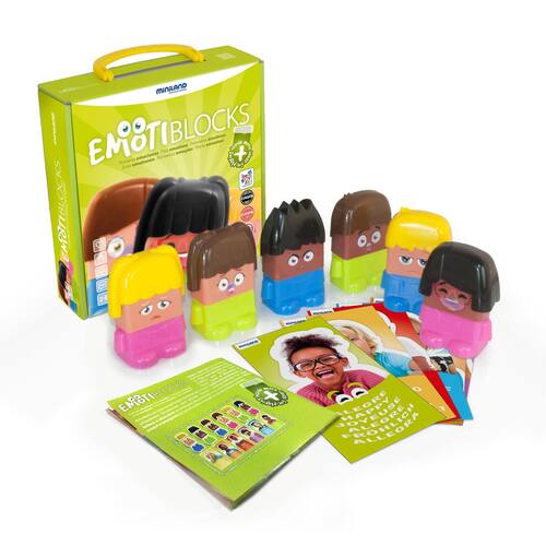 Miniland Emotiblocks, utbytbara delar, 6 karaktärer, 6 kort, broschyr produktfoto