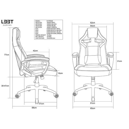 Stol L33T-Gaming Extreme rød produktbilde Secondary2 L