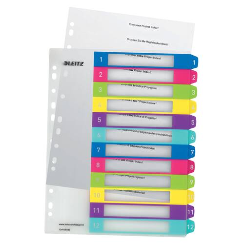 Leitz Register WOW, PP, 1 - 12, Universallochung, A4, 12 Blatt, weiß/farbige Taben Artikelbild Secondary4 L