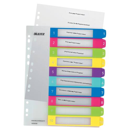 Leitz Register WOW, PP, 1 - 10, Universallochung, A4, 10 Blatt, weiß/farbige Taben Artikelbild Secondary4 L