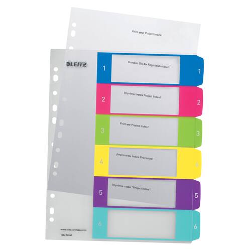 Leitz Register WOW, PP, 1 - 6, Universallochung, A4, 6 Blatt, weiss/farbige Taben Artikelbild Secondary4 L