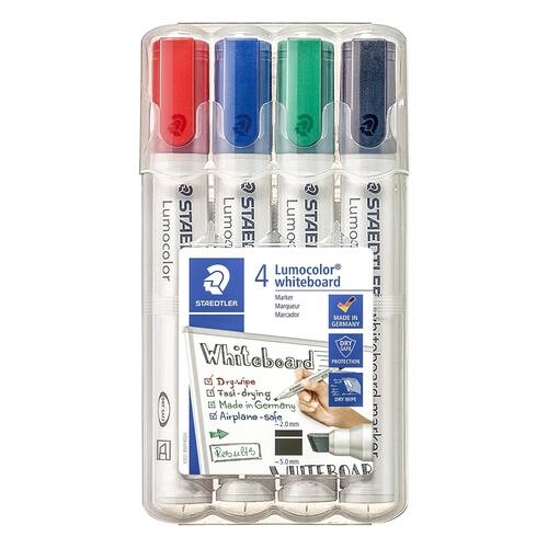STAEDTLER Lumocolor Tafelschreiber, 2,5 mm, Keilspitze, nachfüllbar, farblich sortiert, 4er-Set, 1 Packung Artikelbild Secondary2 L