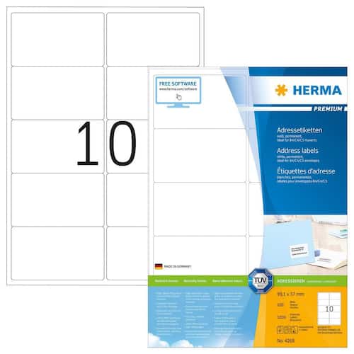 Herma Etiketten permanent, weiß, 99,1x57mm, 1000 Etiketten/Packung Artikelbild