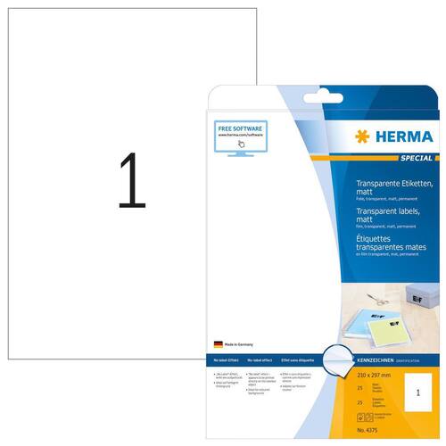 Herma Etiketten, transparent, 210x297mm, 25 Etiketten/Packung Artikelbild
