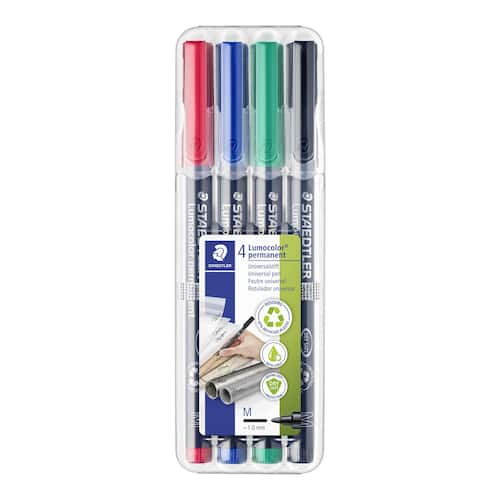 STAEDTLER Lumocolor Lumocolor Universalstift, Medium, 1,0 mm, permanent, farblich sortiert, 4er-Set, 1 Packung Artikelbild Secondary1 L