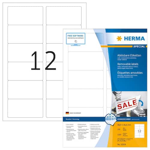 Herma Etiketten wiederablösbar, removeable, A4, weiß, 88,9x46,6mm, 1200 Stück Artikelbild