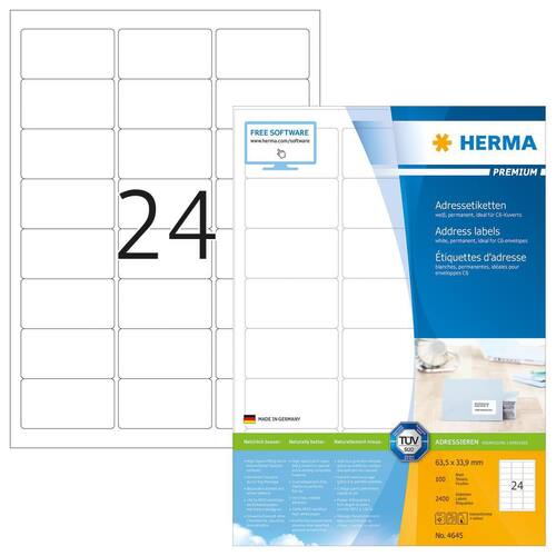 Herma Adressetiketten 4645 Premium, A4, 63,5x33,9mm Artikelbild