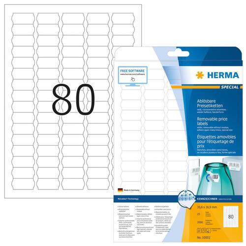 Herma Etiketten repositionierbar, weiss, 35,6x16,9mm, 2000 Etiketten/Packung Artikelbild