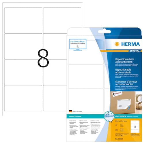 Herma Etiketten wiederablösbar, removeable, A4, weiß 99,1x67,7mm 200 Stück Artikelbild