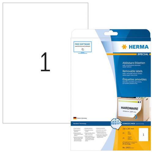 Herma Etiketten, ablösbar, weiss, 210x297mm, 25 Etiketten Artikelbild