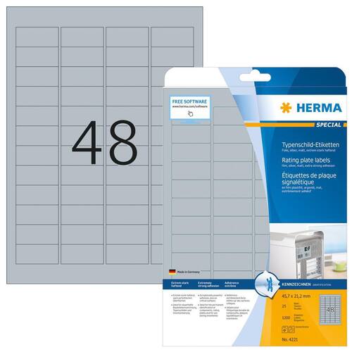 Herma Super Print Typenschild-Etiketten, silber, 45,7x21,2mm, 1200 Stück Artikelbild