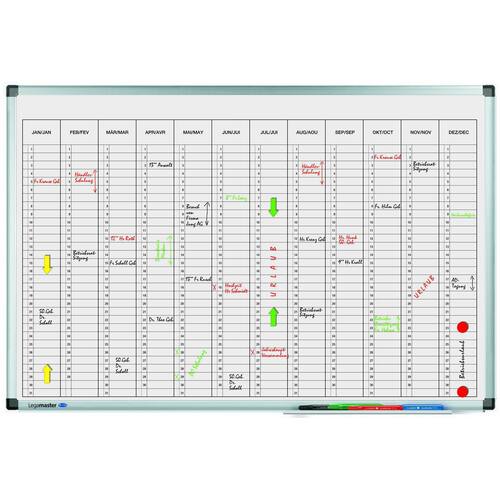 Legamaster Jahresplaner PREMIUM, Schreibtafel, vertikal, lackiert, mit Ablageschale, magnetisch, 12 Monate, 90x60cm, 1 Stück Artikelbild Secondary1 L