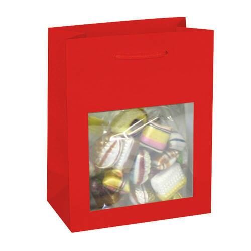 Papiertragetasche Roma mit Fenster, Geschenktaschen, 110x60x150mm, rot, 25 Stück Artikelbild Secondary1 L