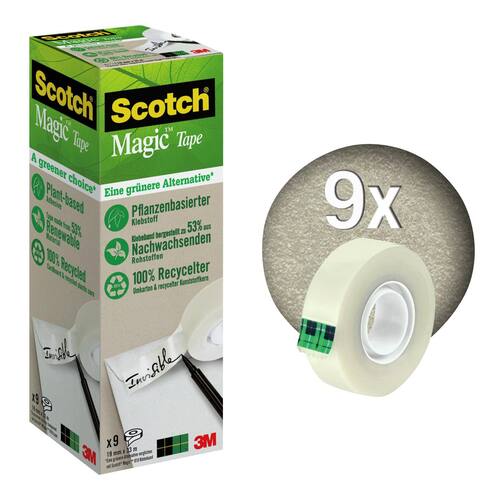Scotch® Klebeband Magic™ A greener choice, Klebefilm, selbstklebend, permanent, 19 mm x 33 m, transparent, 9 Rollen pro Packung Artikelbild Secondary1 L