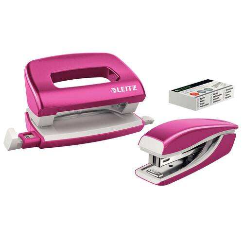Leitz Sparpack: WOW Heftgerät + WOW Locher, mini, pink metallic Artikelbild