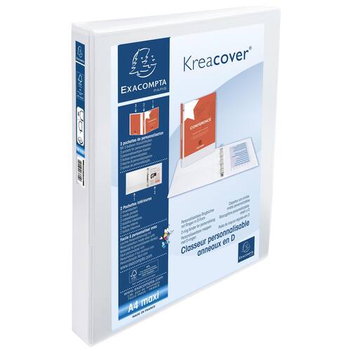 Exacompta Kreacover® Ringbuch, 4 D-Ringe, 25mm, A4 Maxi, 230 Blatt, Karton mit PP-Beschichtung, weiß, 1 Stück Artikelbild