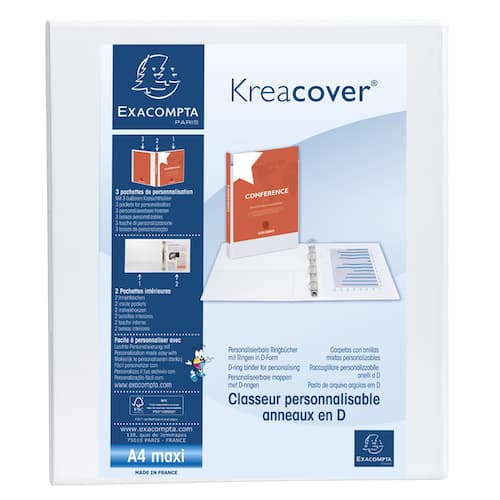 Exacompta Kreacover® Ringbuch, 4 D-Ringe, 25mm, A4 Maxi, 230 Blatt, Karton mit PP-Beschichtung, weiß, 1 Stück Artikelbild Secondary7 L