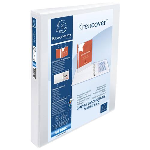 Exacompta Kreacover® Ringbuch, 4 D-Ringe, 30mm, A4 Maxi, 275 Blatt, Karton mit PP-Beschichtung, weiß, 1 Stück Artikelbild