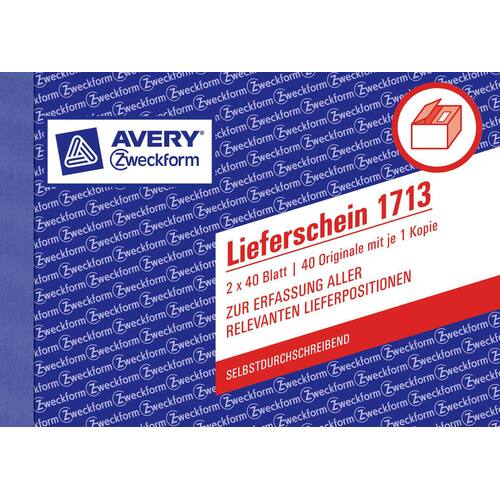 Avery  Formularbuch Lieferscheinbuch 1713, Lieferscheine speziell für Österreich, A6, quer, selbstdurchschreibend, 2x40 Blatt Artikelbild