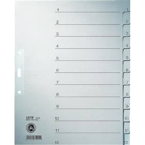 Leitz Register, Tauen-Recyclingpapier, Trennblätter, 12-teilig, 100g/m², A4, 1-12, 1 Set Artikelbild