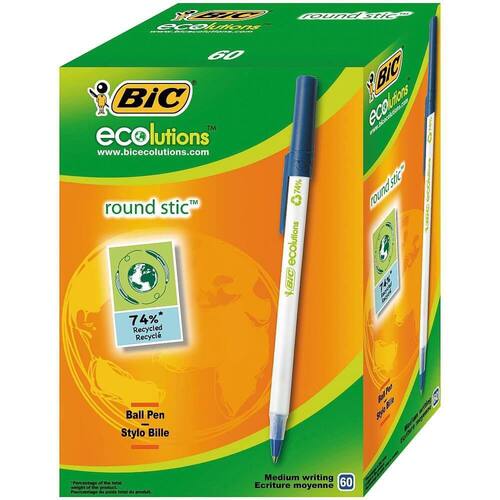 BIC® Ecolutions Round Stic Kugelschreiber, Mittelstarke 1-mm-Spitze, weißer Schaft, blaue Tinte, 1 Stück Artikelbild Secondary1 L