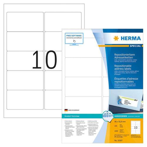 Herma Adressetiketten Movables, wiederablösbar, A4, weiß, 96x50,8mm, 1000 Stück Artikelbild Secondary6 L