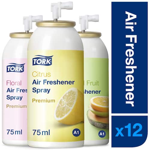 Tork Lufterfrischer Duftpatronen, Raumduft, WC-Spray, Duftmix, 4 Stück pro Sorte, 12 Dosen Artikelbild