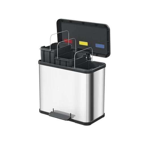 Hailo Tret-Mülltrenner Öko trio Plus L, Metalleimer, Papierkorb, Mistkübel, Abfalleimer, Silber, 470 x 340 x 430 mm, 3 x 9 Liter, 1 Stück Artikelbild Secondary1 L