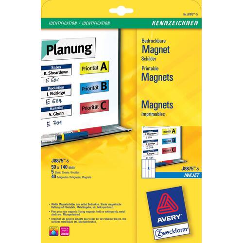 Avery Magnetschilder, Etiketten, 50x140mm, weiß, 8 Etiketten pro Blatt, 5 Blatt Artikelbild