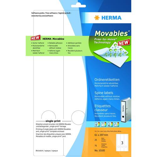 Herma Movables Ordneretiketten Rückenschilder A4, lang, weiß, 75 Stück, 1 Packung Artikelbild